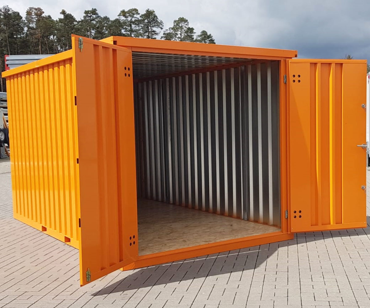 4m Bauhof Container in RAL 2011 mit Doppeltür und Kranösen