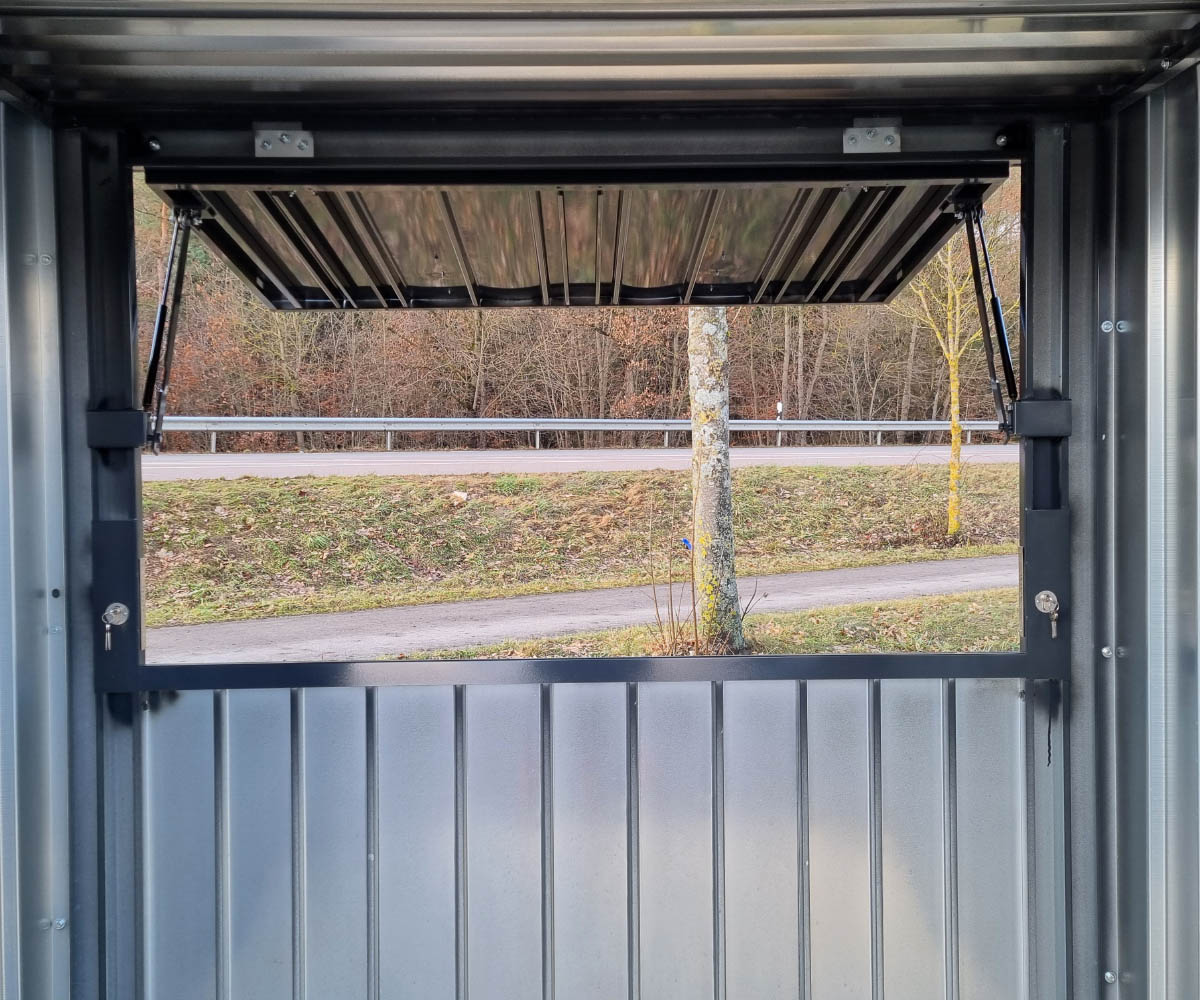 Barcontainer mit Grosser Verkaufsklappe in RAL7016 Anthrazitgrau