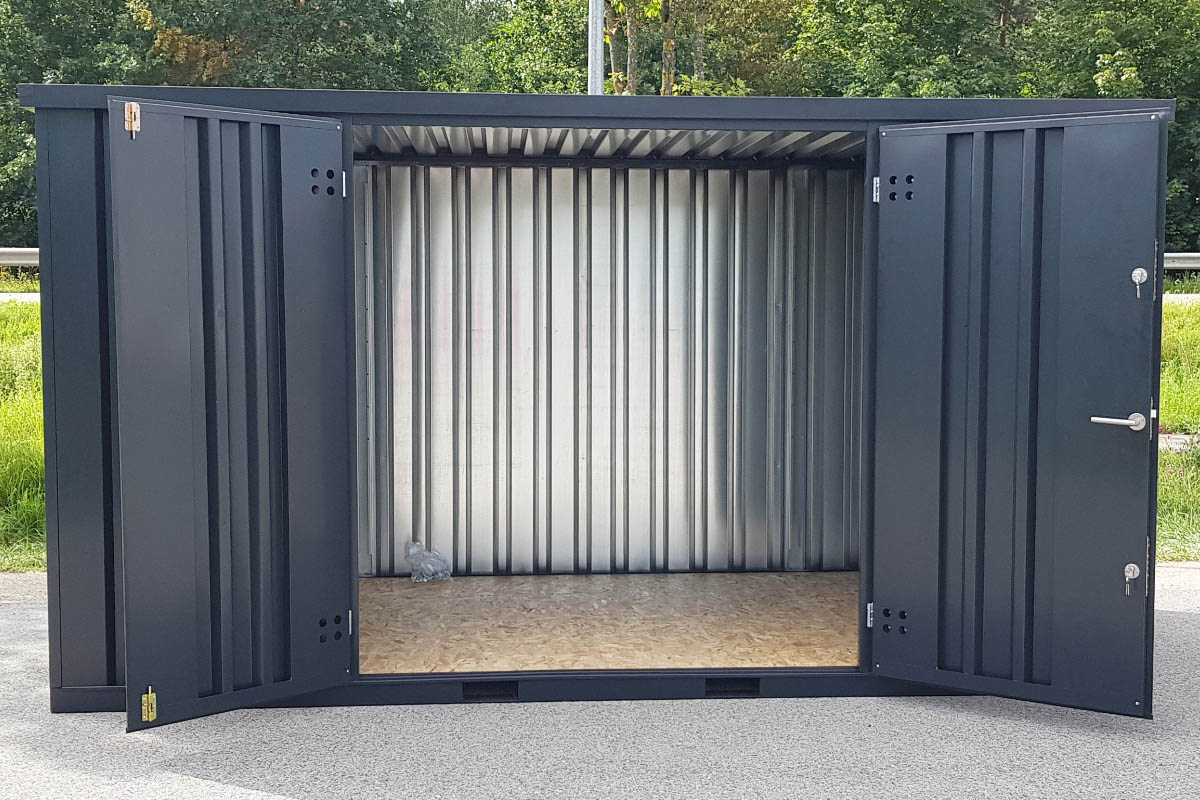 3m Gartenschuppen in Anthrazit RAL 7021 Doppeltür längsseitig