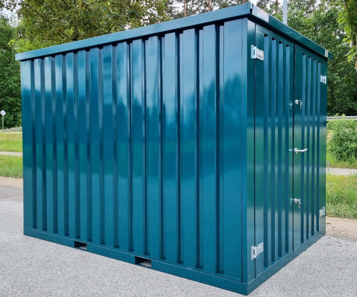 3m Gartenschuppen Blaugrün RAL 6004 mit Doppeltür - kurze Seite