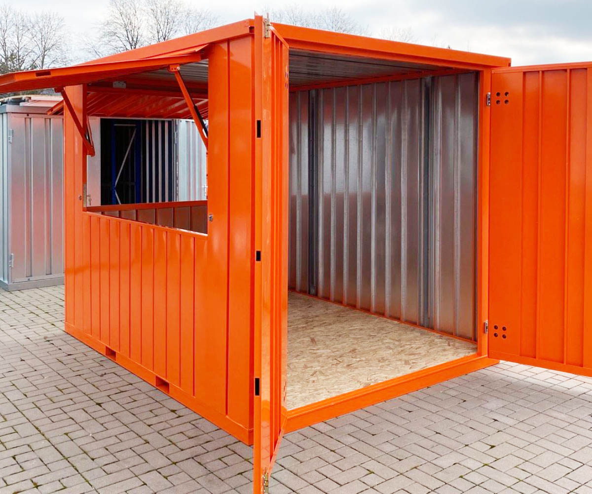 Orange Barcontainer mit Verkaufsklappen