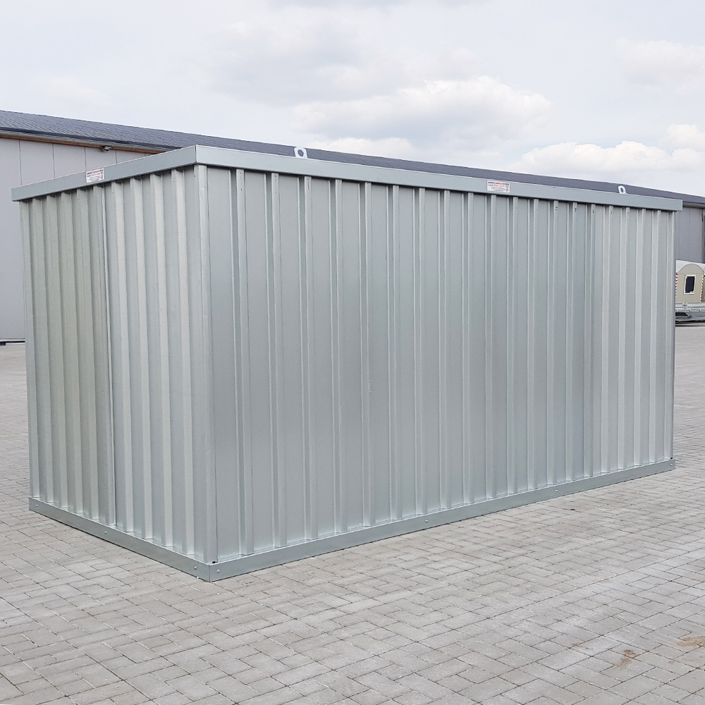 4m Baucontainer mit Einflügeltür, Kranösen und Staplerführung