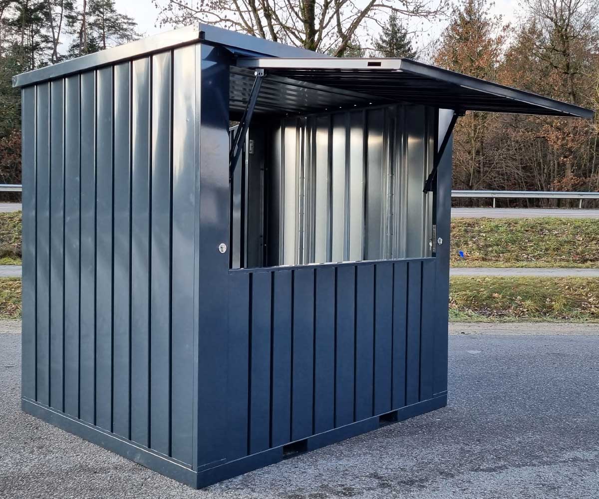 Barcontainer mit Grosser Verkaufsklappe in RAL7016 Anthrazitgrau