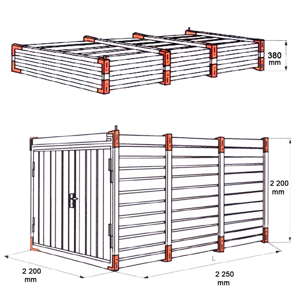 2m Lagercontainer - Blechcontainer mit Doppelflügeltür