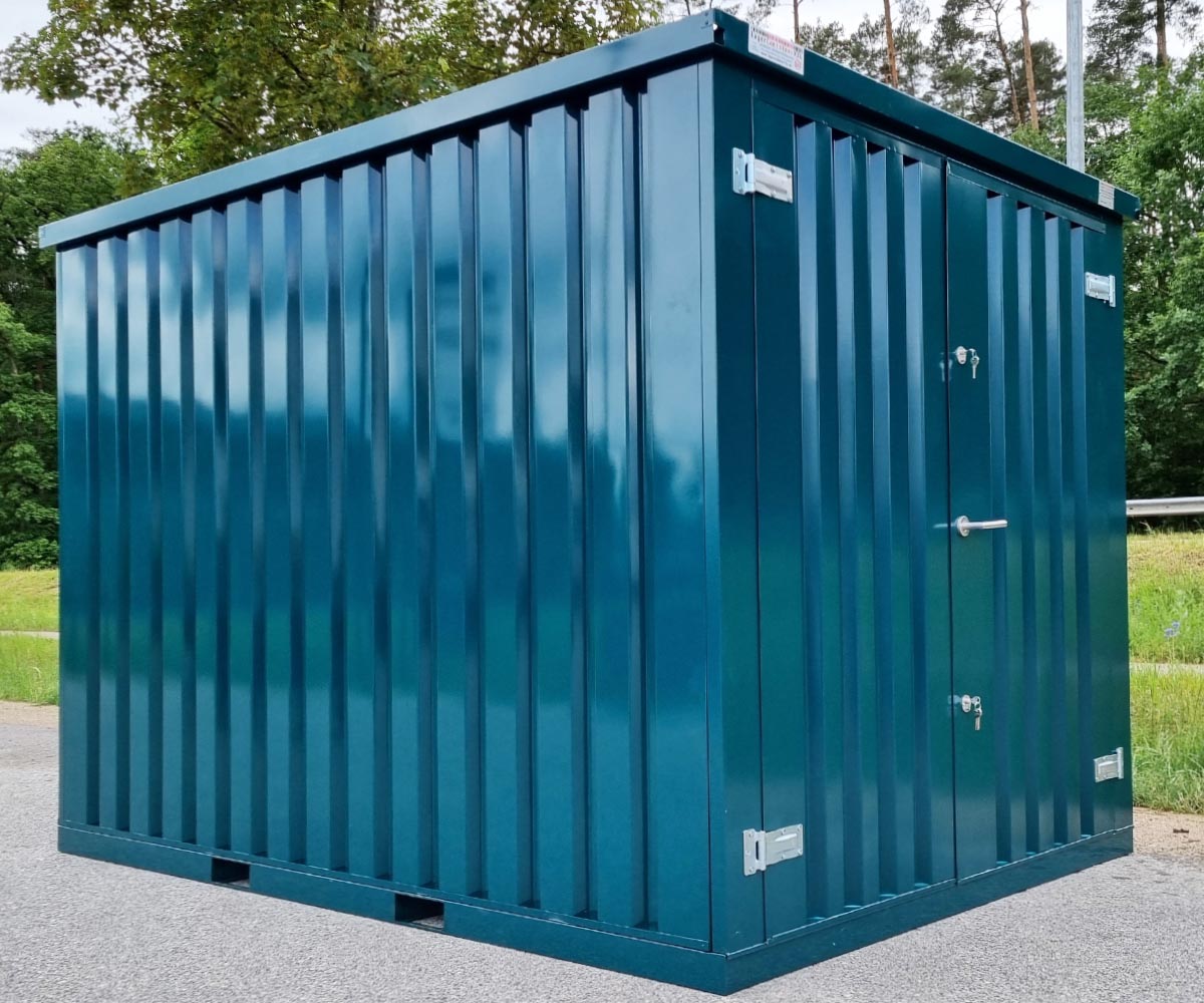 3m Gartenschuppen Blaugrün RAL 6004 mit Doppeltür - kurze Seite