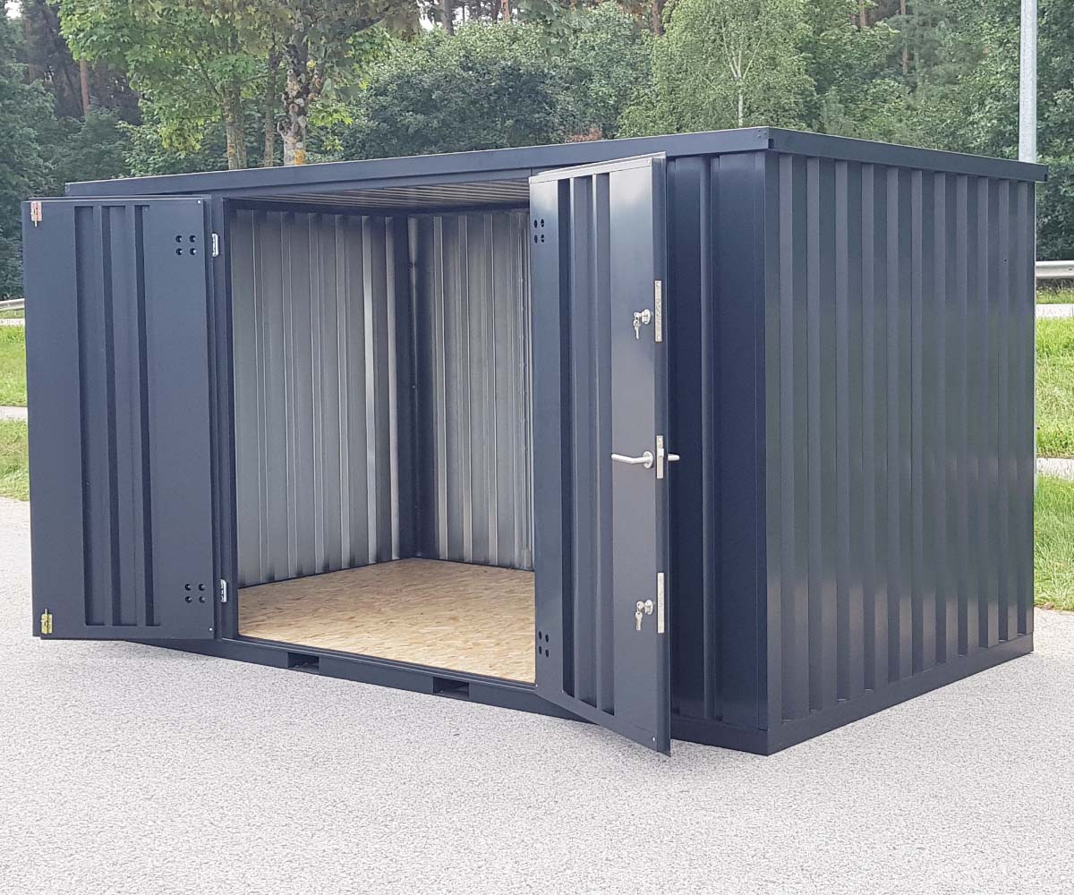 3m Gartenschuppen in Anthrazit RAL 7021 Doppeltür längsseitig