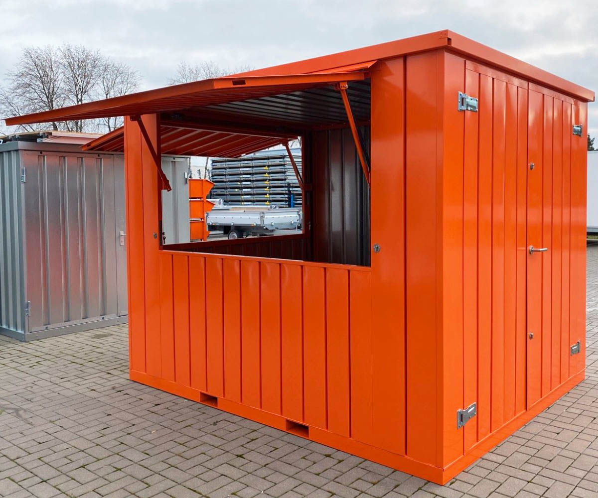 2m Barcontainer mit Grosser Verkaufsklappe in RAL1003 Signalgelb