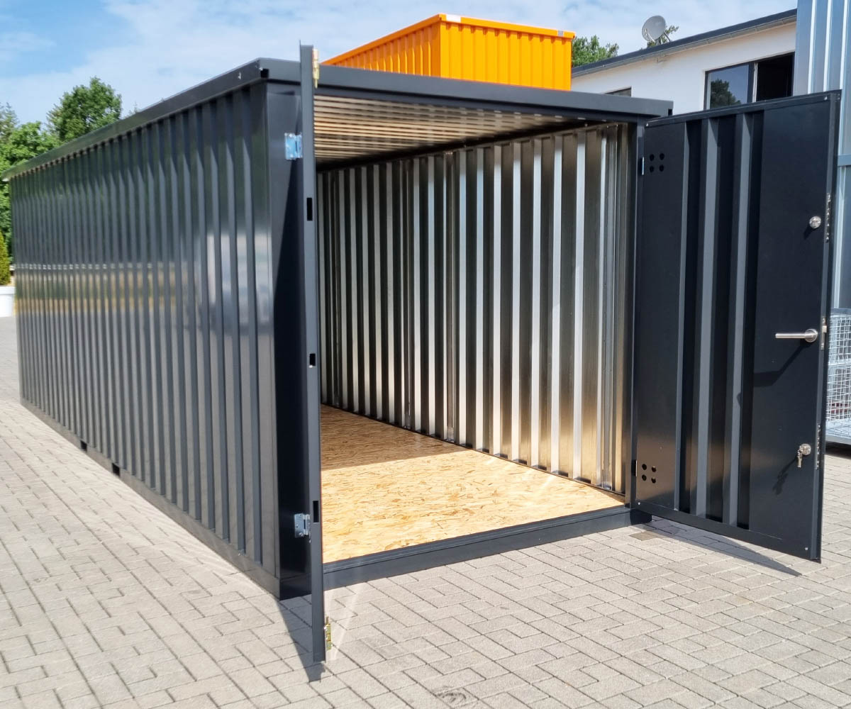 6m Geräteschuppen 20 Fuss in Anthrazit RAL 7021 mit Doppeltür & Sicherheitsschloss