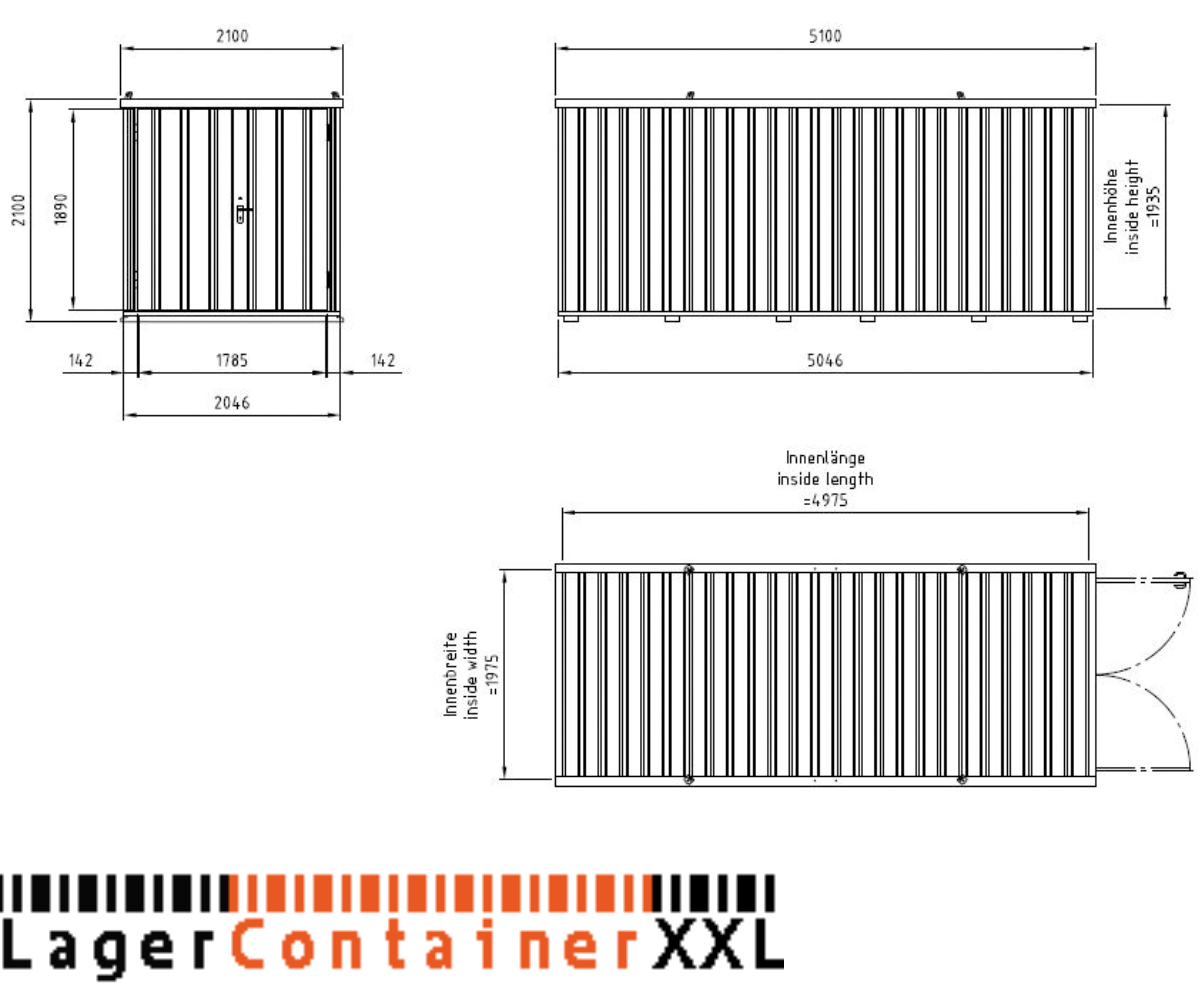5m Materialcontainer- mit Doppelflügeltür und Kranösen