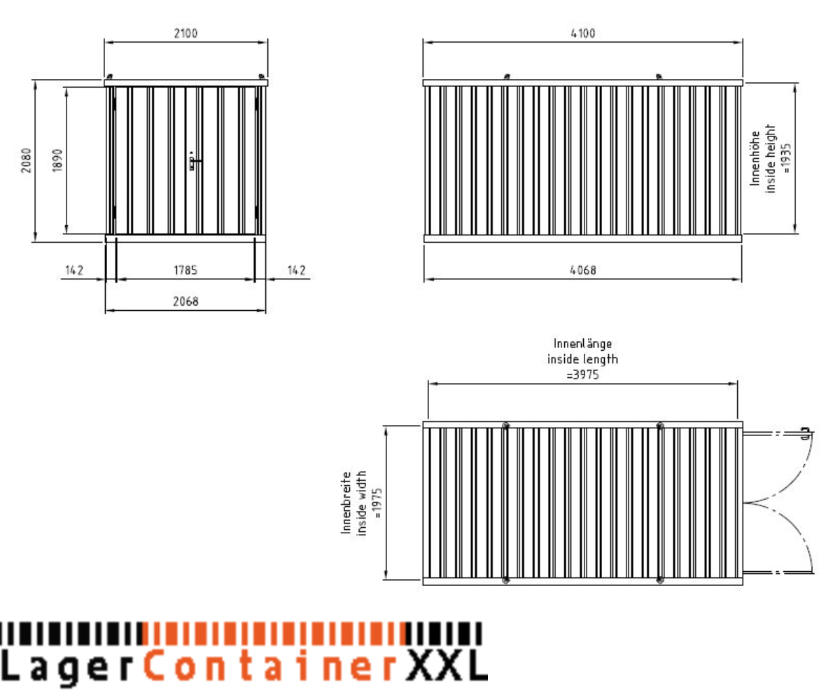 4m Materialcontainer- mit Doppelflügeltür und Kranösen
