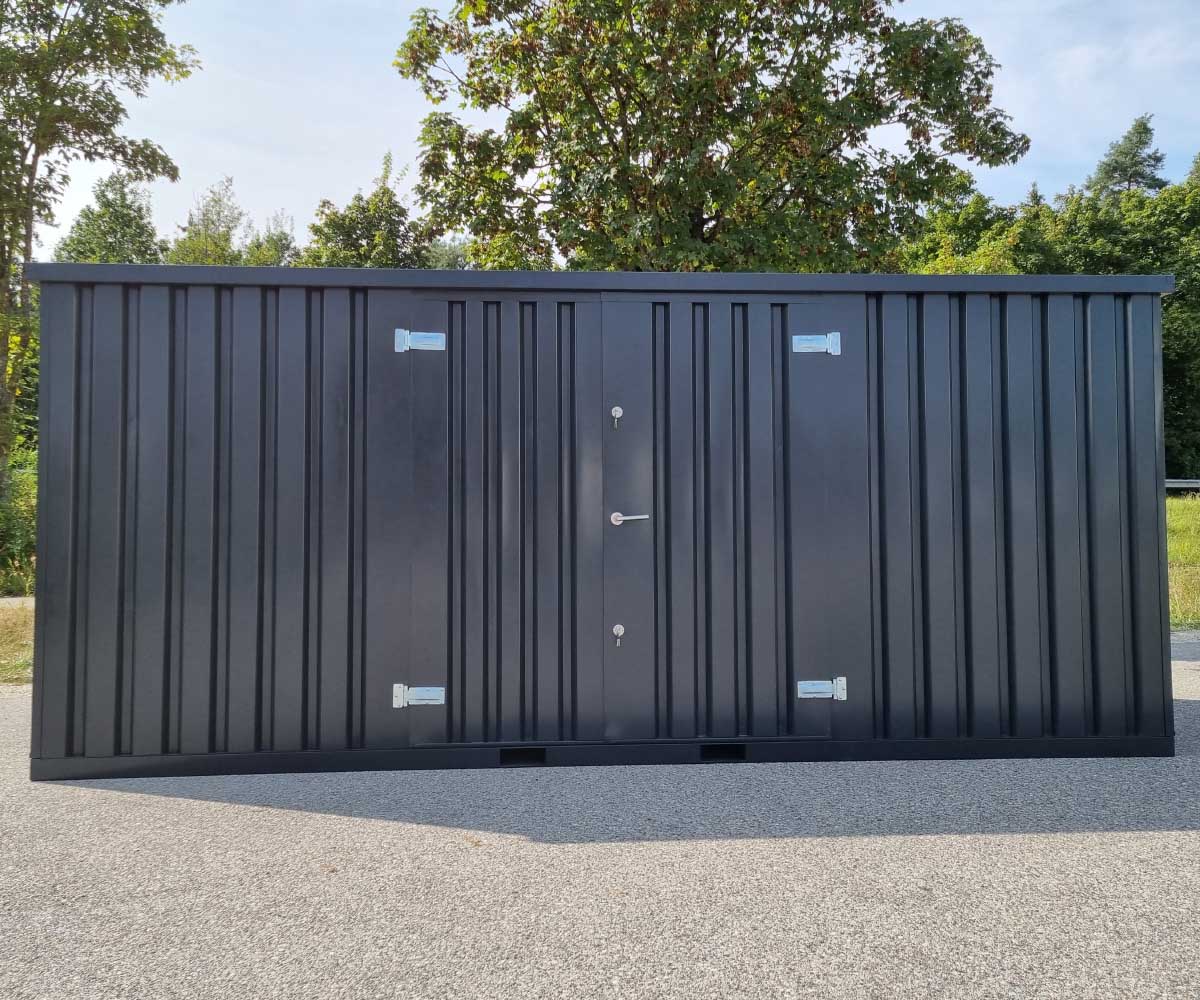 5m Gartenschuppen Anthrazit RAL 7021 Doppelflügeltür längsseitig