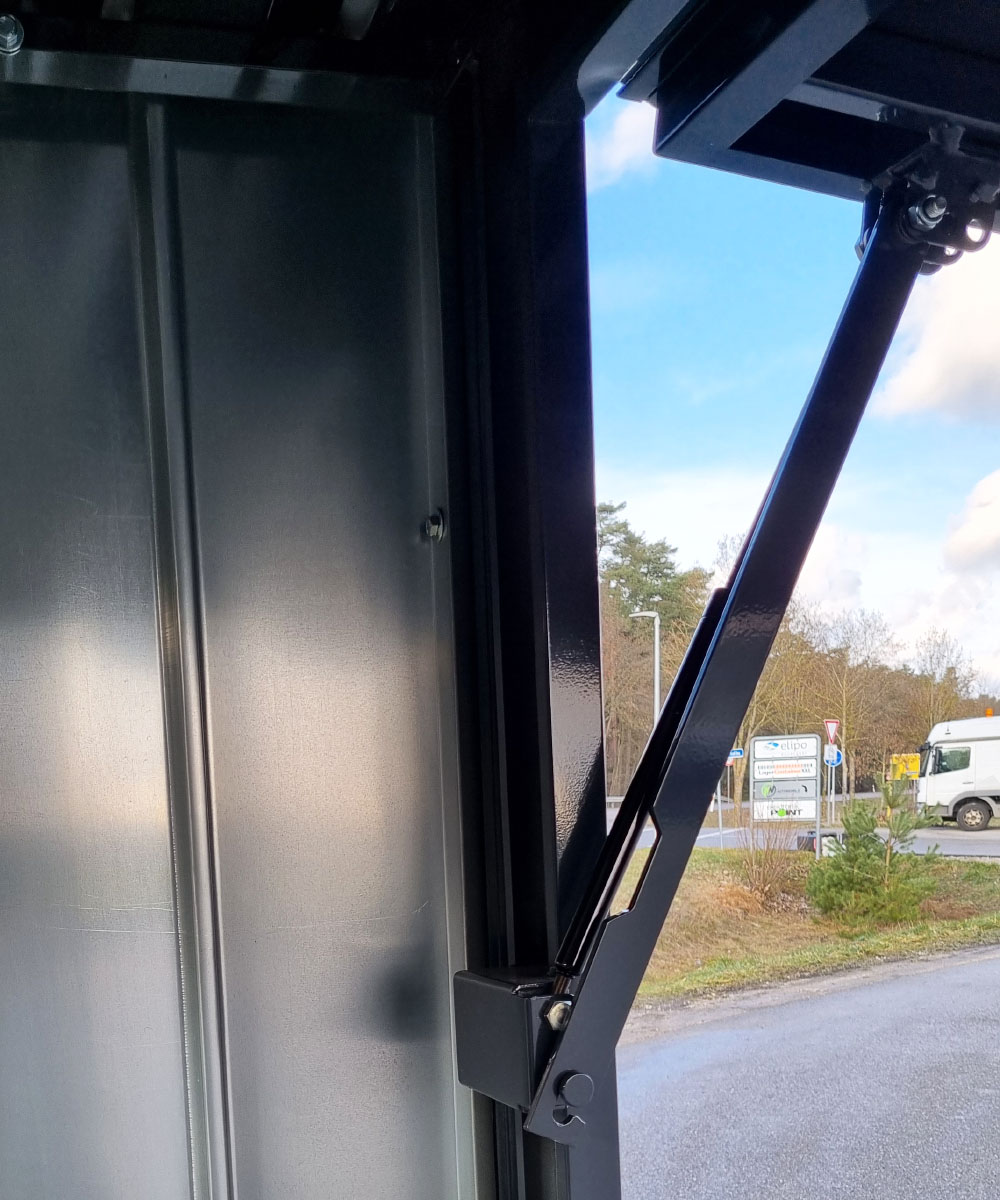 Barcontainer mit Grosser Verkaufsklappe in RAL7016 Anthrazitgrau