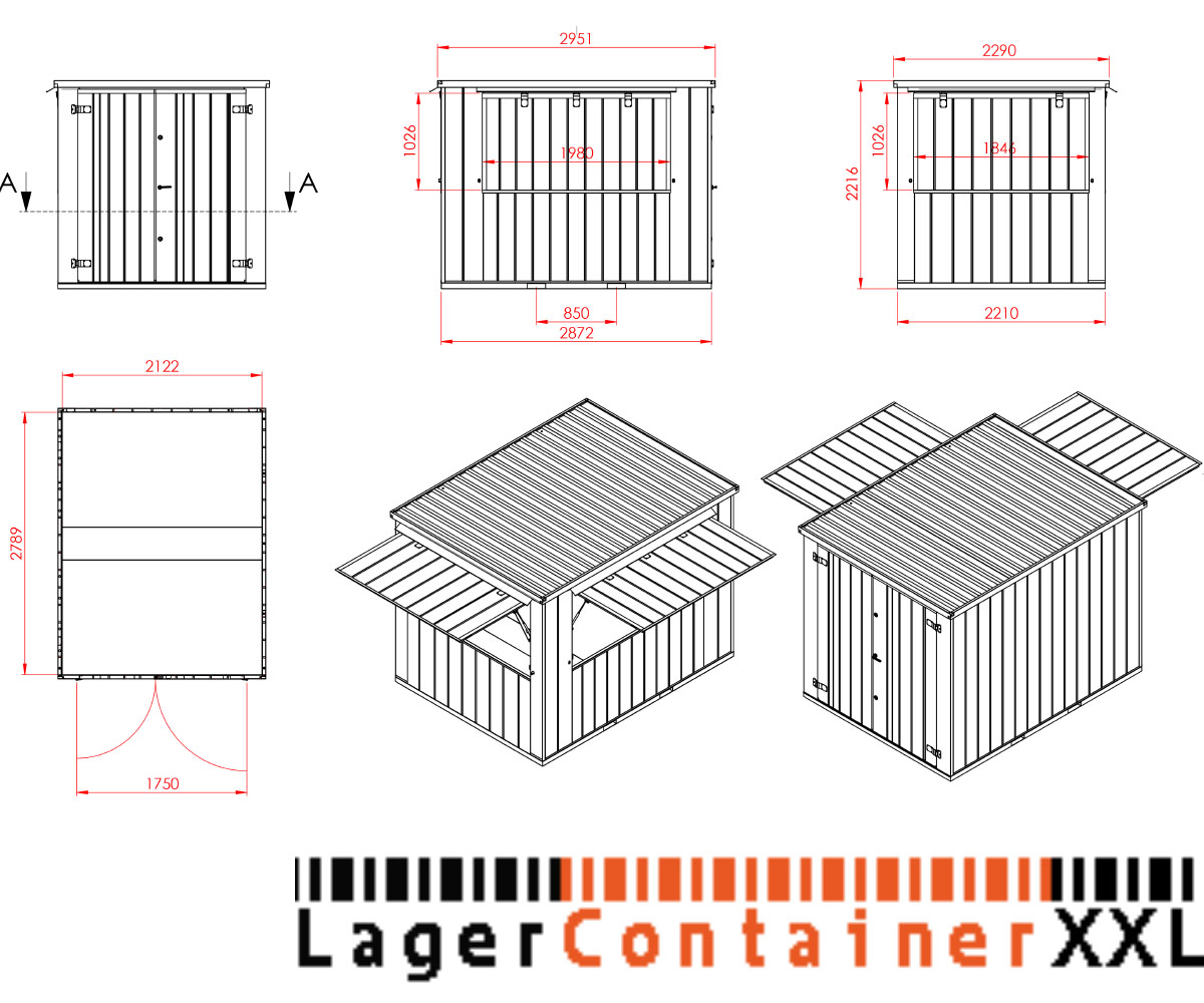 3m Verkaufsbox mit 2 Verkaufsklappen in RAL7016 Anthrazit