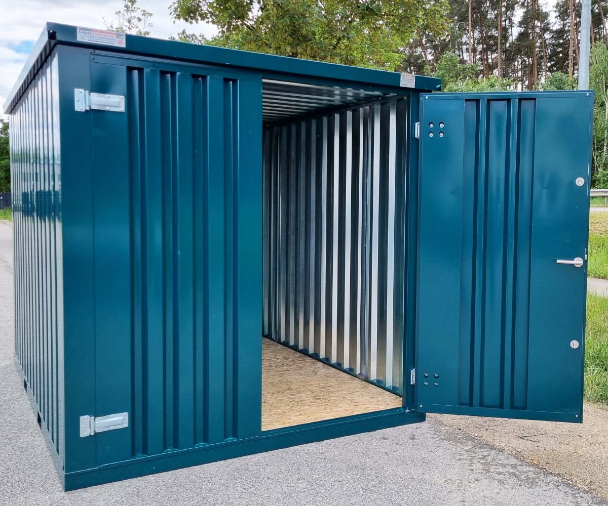 3m Gartenschuppen Blaugrün RAL 6004 mit Doppeltür - kurze Seite