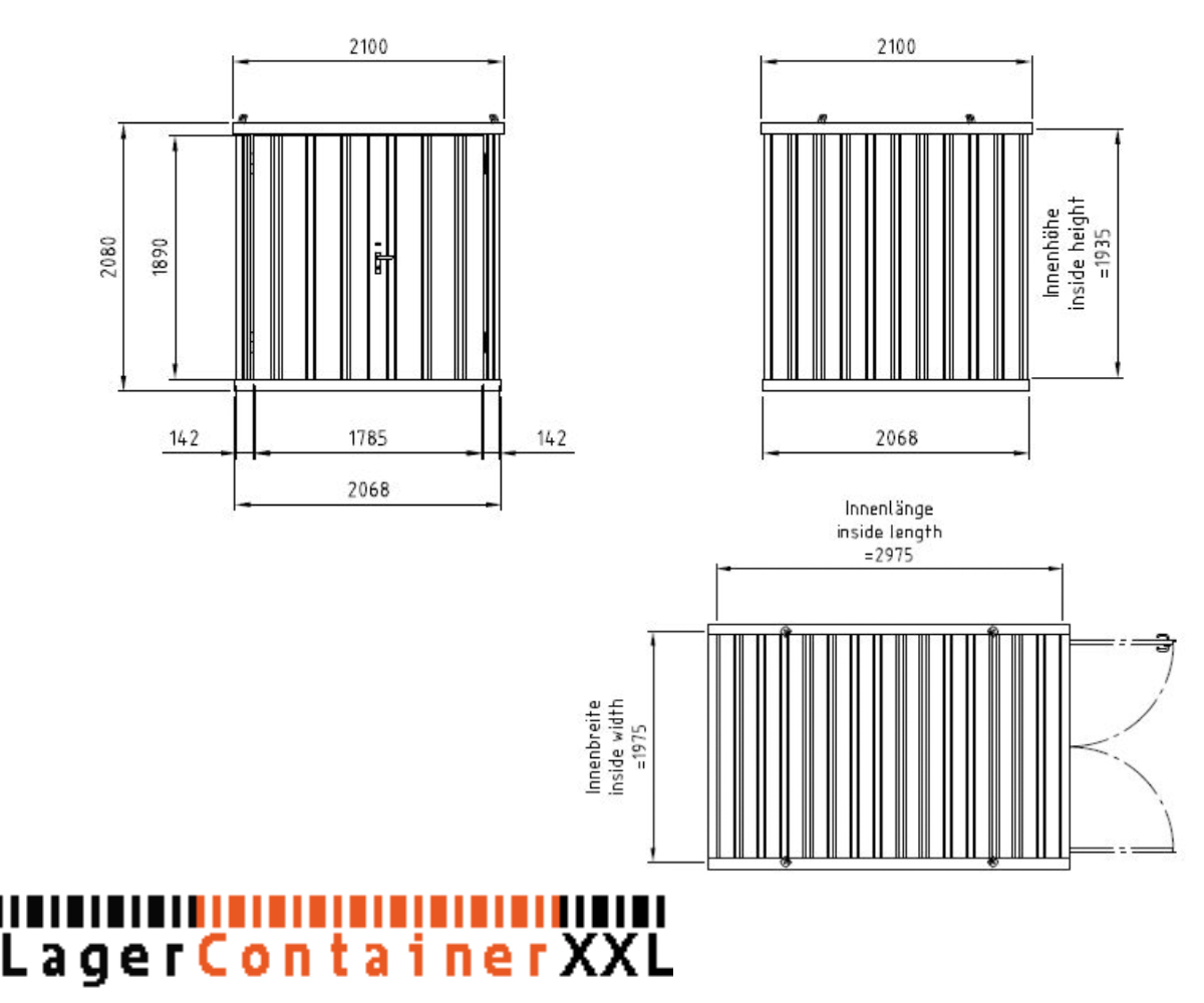 3m Schnellbaucontainer- mit Doppelflügeltür und Kranösen