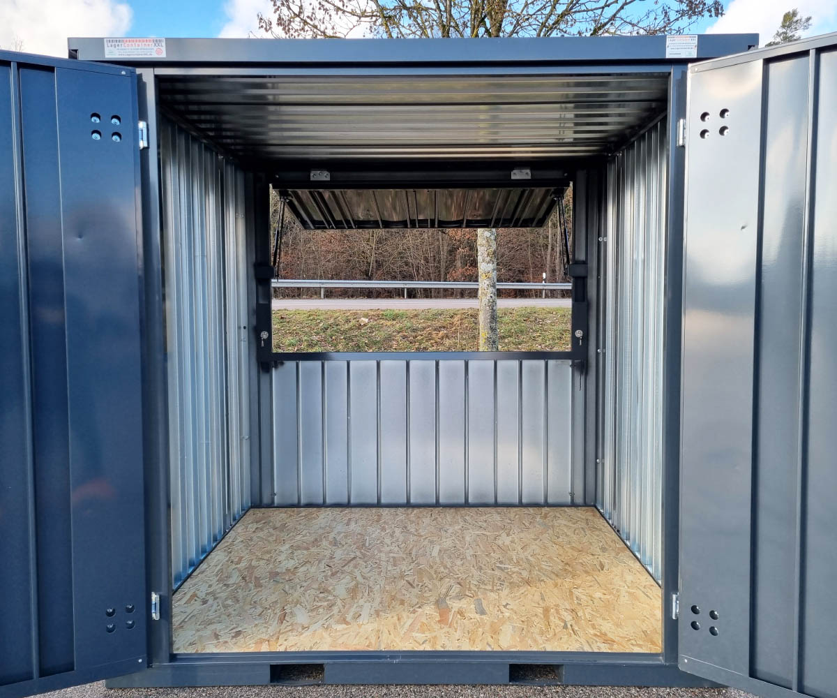 Barcontainer mit Grosser Verkaufsklappe in RAL7016 Anthrazitgrau