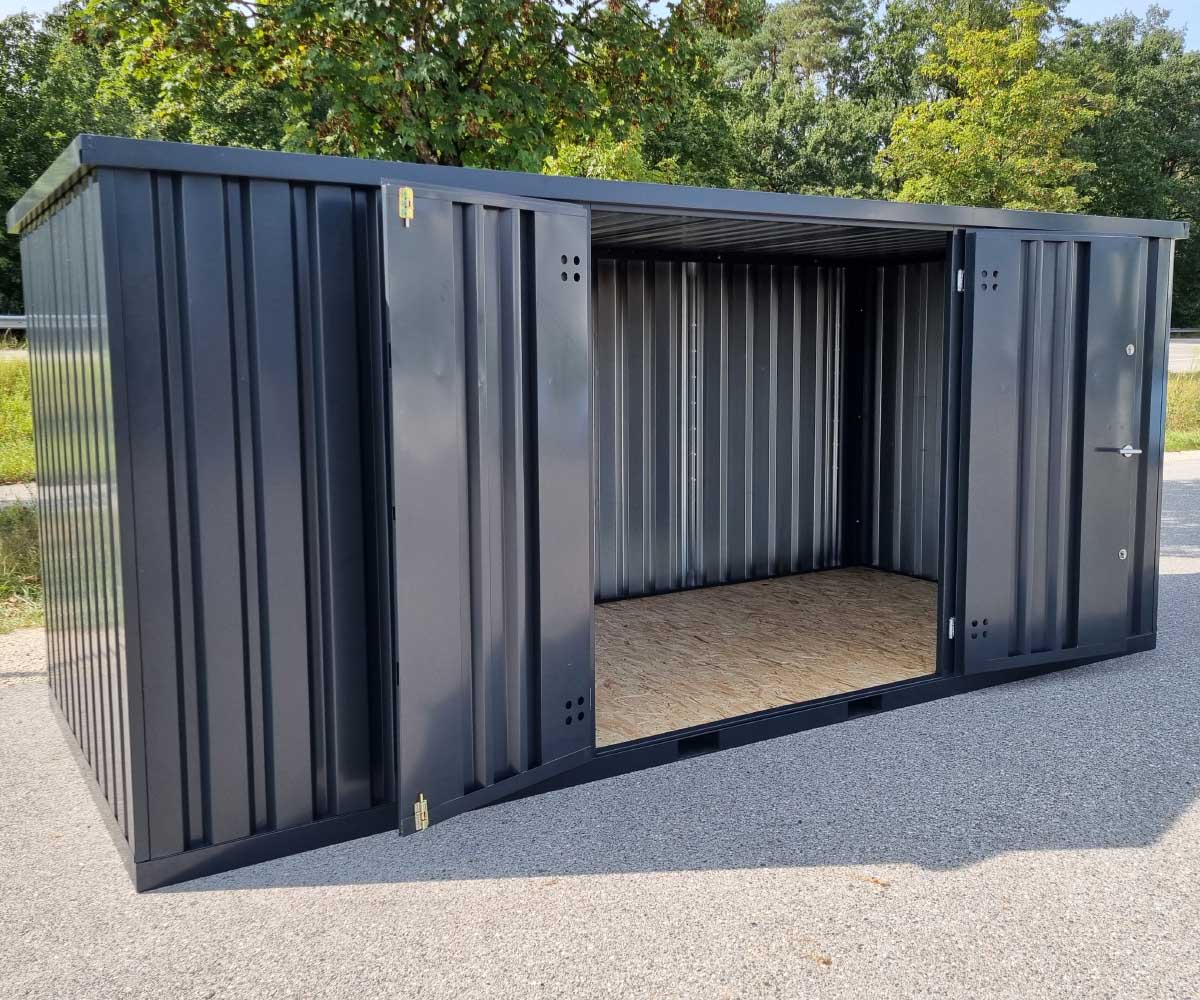 6m Gartenschuppen mit Doppeltür längsseitig RAL 7021