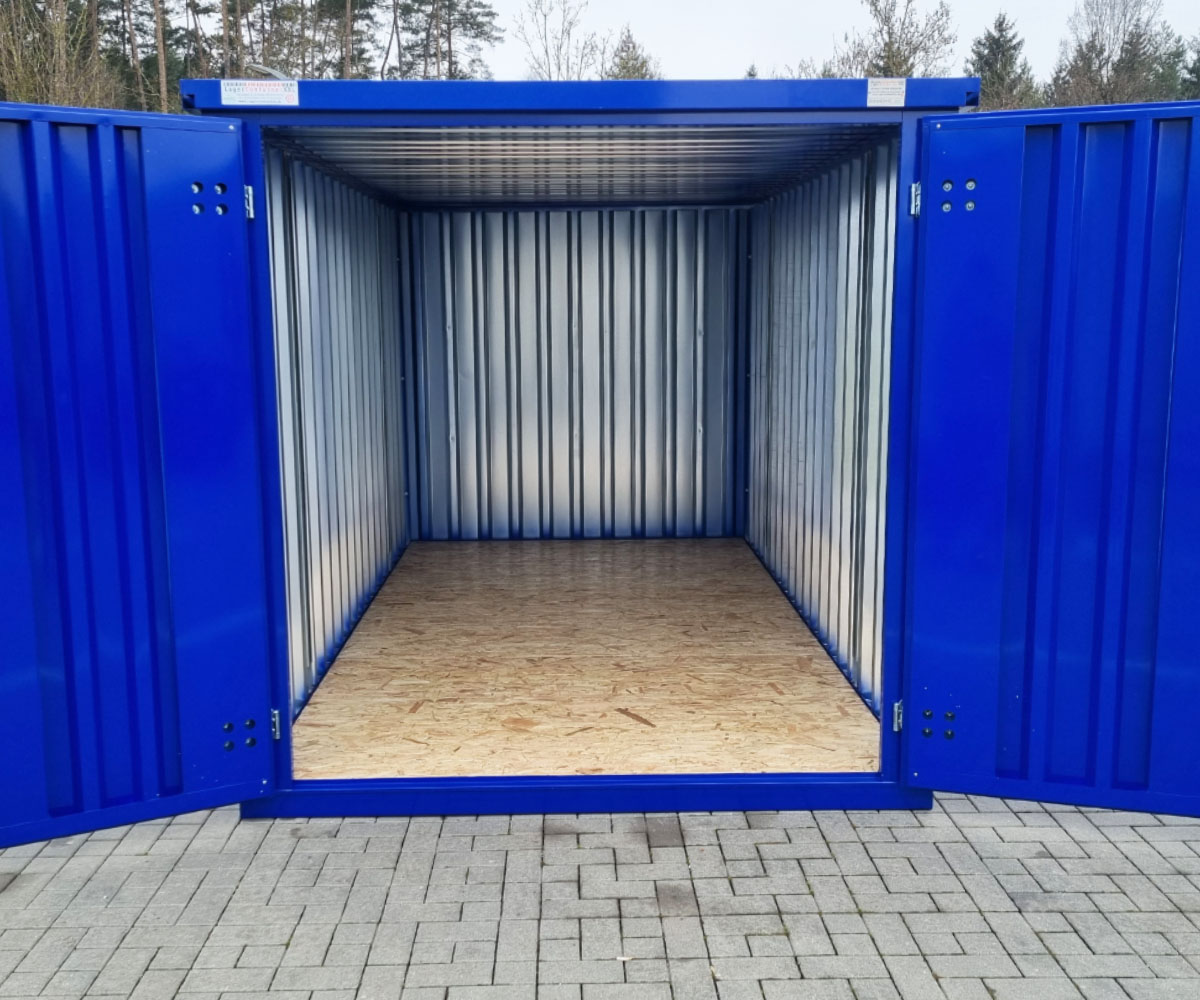 4m THW Container mit Doppeltür in RAL 5002 Ultramarinblau