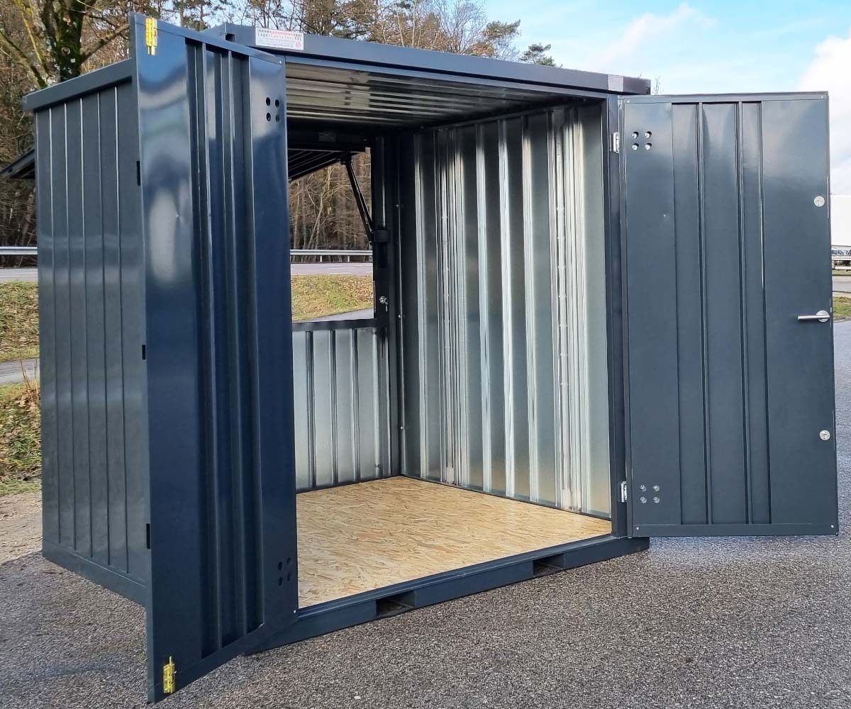 Barcontainer mit Grosser Verkaufsklappe in RAL7016 Anthrazitgrau