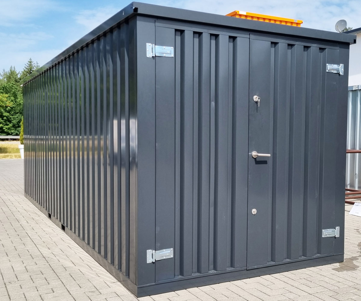 6m Geräteschuppen 20 Fuss in Anthrazit RAL 7021 mit Doppeltür & Sicherheitsschloss