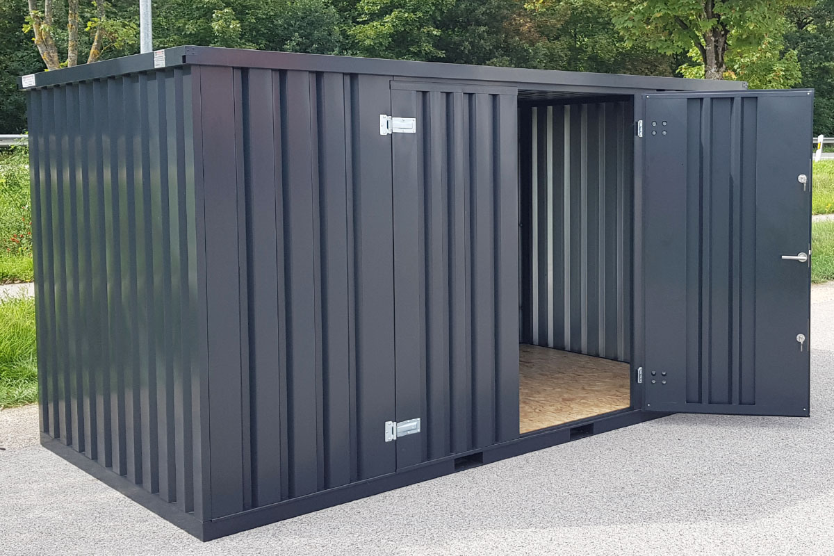 4m Gartenschuppen in RAL 7021 Anthrazit mit Doppeltür längsseitig