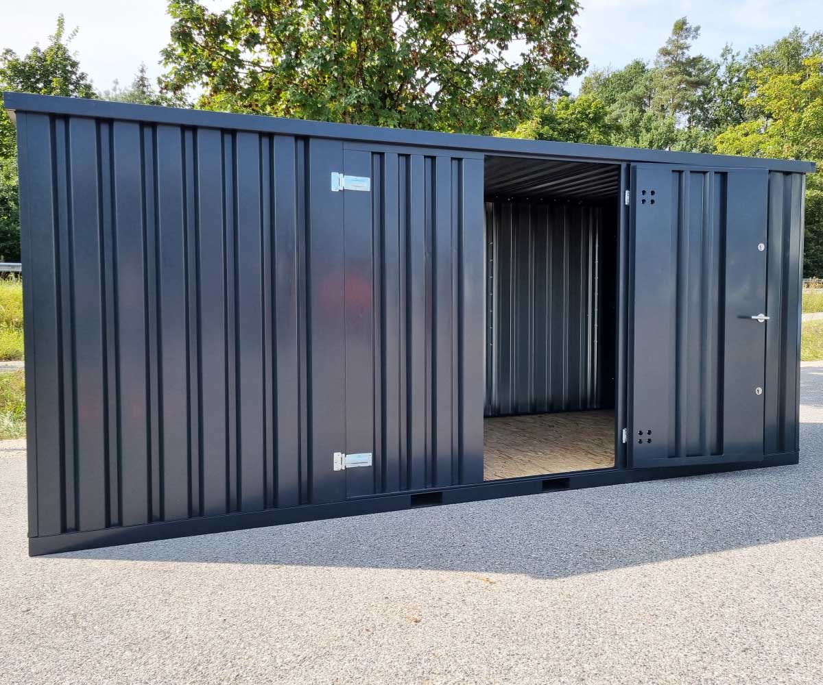 5m Gartenschuppen Anthrazit RAL 7021 Doppelflügeltür längsseitig