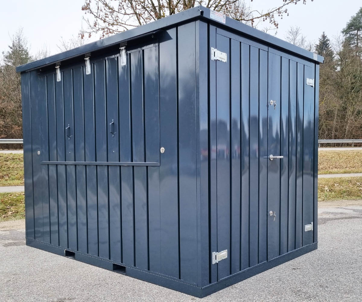 4m Verkaufscontainer mit 2 Verkaufsklappen und Doppelflügeltür in RAL7016 Anthrazit