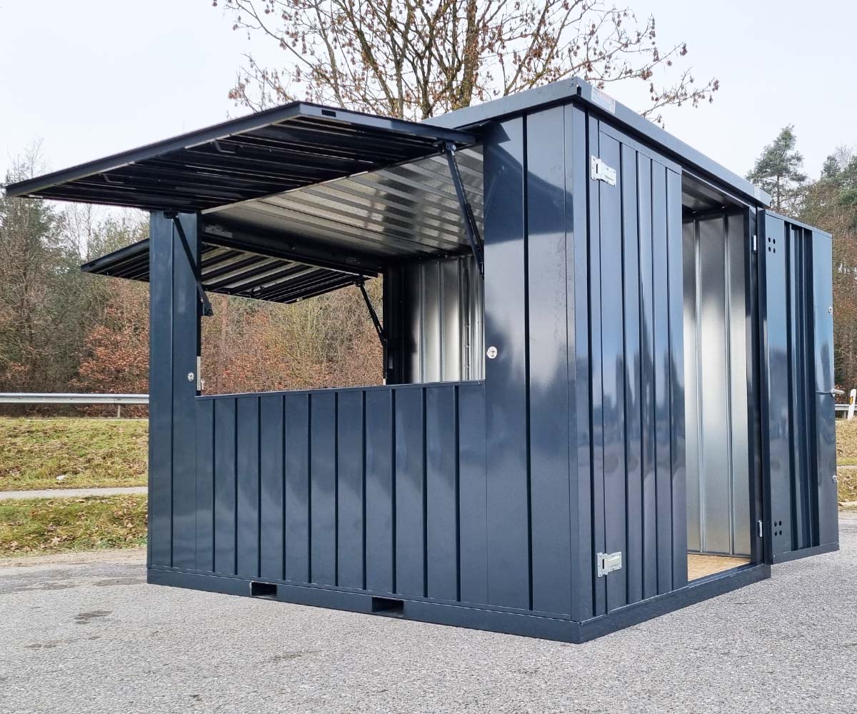 3m Verkaufsbox mit 2 Verkaufsklappen in RAL7016 Anthrazit