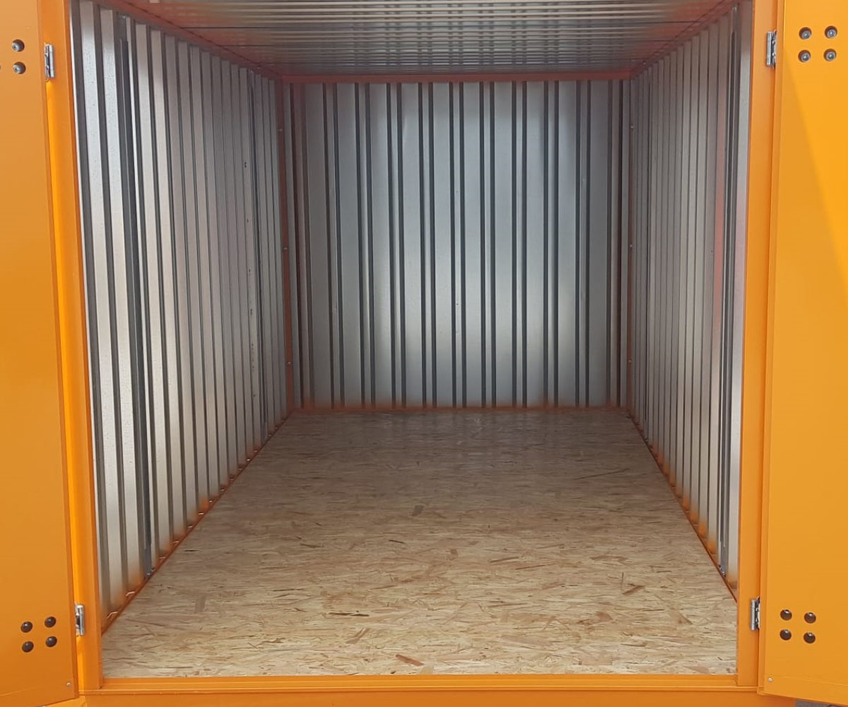 4m Bauhof Container in RAL 2011 mit Doppeltür und Kranösen