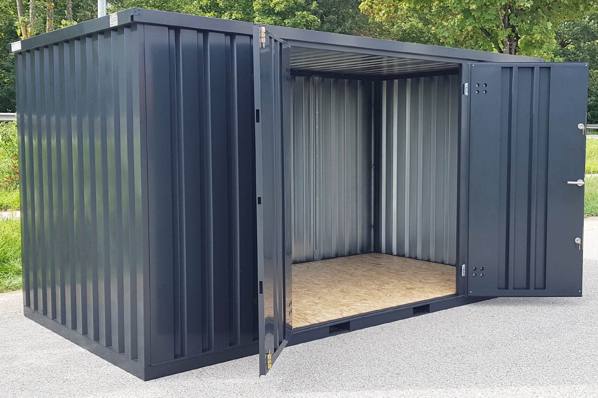 3m Gartenschuppen in Anthrazit RAL 7021 Doppeltür längsseitig